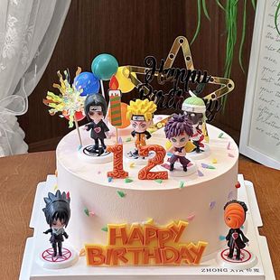 火影忍者蛋糕装 饰金色五角星happy字母模具男孩男生生日甜品摆件