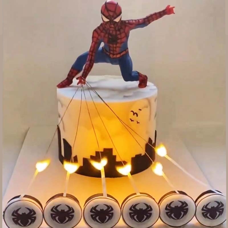 网红小红书同款魔术火焰字母印章蜘蛛侠儿童男孩生日蛋糕装饰摆件