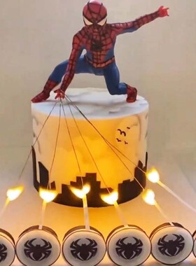 网红小红书同款魔术火焰字母印章蜘蛛侠儿童男孩生日蛋糕装饰摆件