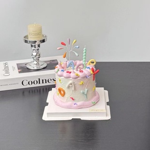 彩色礼花蛋糕装 饰软胶生日happy英文字母儿童生日派对甜品摆件