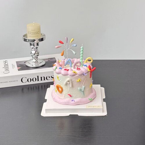 彩色礼花蛋糕装饰软胶生日happy英文字母儿童生日派对甜品摆件