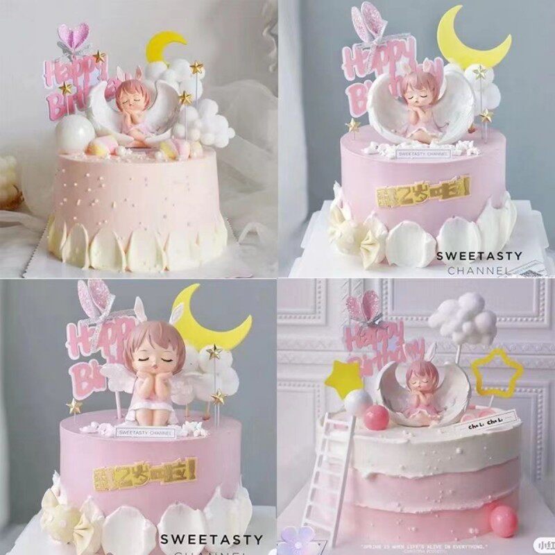 安妮宝贝天使蛋糕装饰摆件蜜雪儿贝拉公主网红周岁女孩生日插件