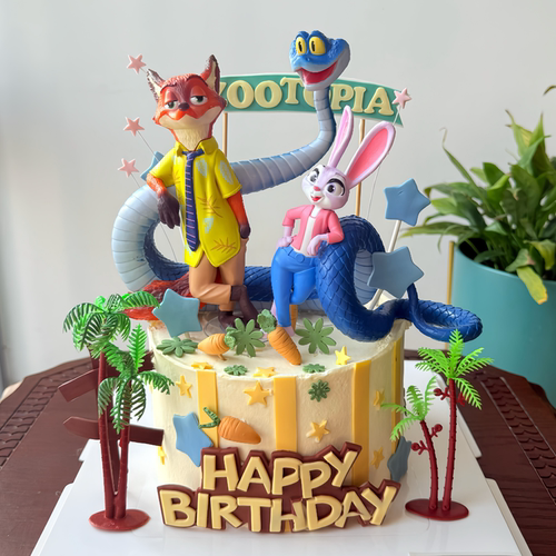 网红疯狂动物城蛋糕装饰摆件朱迪警官兔子尼克盖瑞蛇手办生日装扮