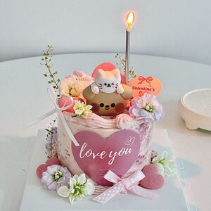 七夕情人节情侣小熊叠叠乐蛋糕装饰摆件爱心love贴纸情侣告白插件