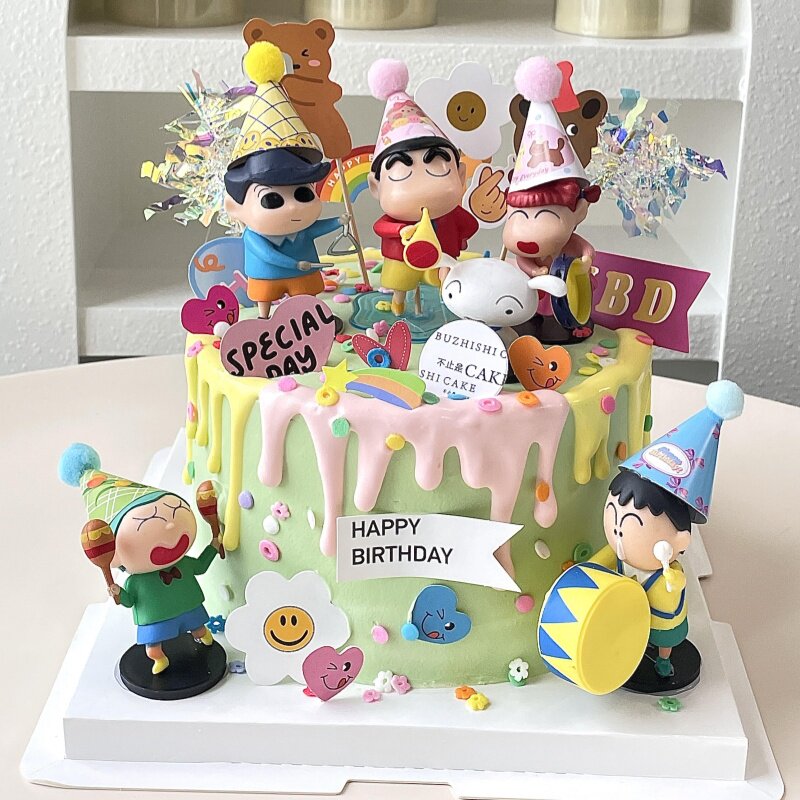 ins男孩女孩蛋糕装饰卡通蜡笔小新摆件童年主题生日装扮插件插牌