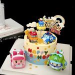 可变形警车蛋糕装饰卡通救护车直升机汽车儿童生日甜品台装扮摆件