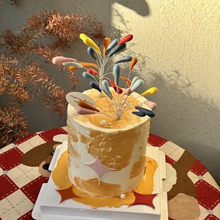 2025新年DIY软胶火花蛋糕装饰插件跨年除夕礼花烘焙装扮元旦配件