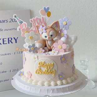 女明星玲娜贝尔蛋糕装饰摆件粉色小狐狸川沙妲己女孩仙女生日插件