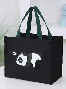 新款黑色日式大容量牛津布手提袋上班午餐铝箔保温层饭盒袋便当包