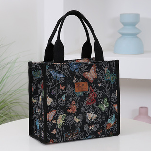 新款油画风加厚布包手提包大容量上班小拎包便携饭盒袋便当包方包