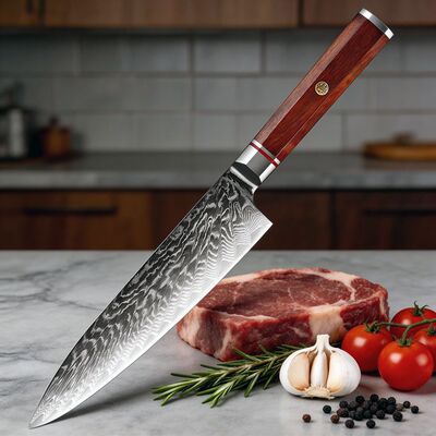 大马士革钢八角柄锋利厨师刀