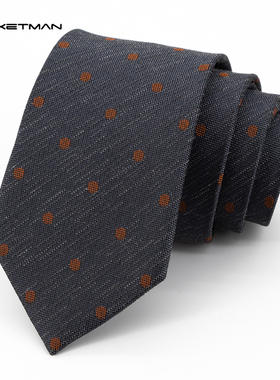 Jacketman领带男韩款窄版灰色商务正装时尚橙色圆点手打7cm礼盒款