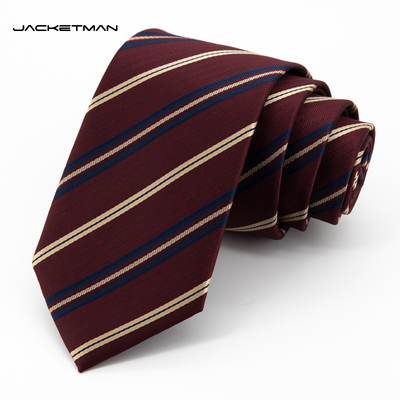 Jacketman酒红时尚杏蓝条纹领带
