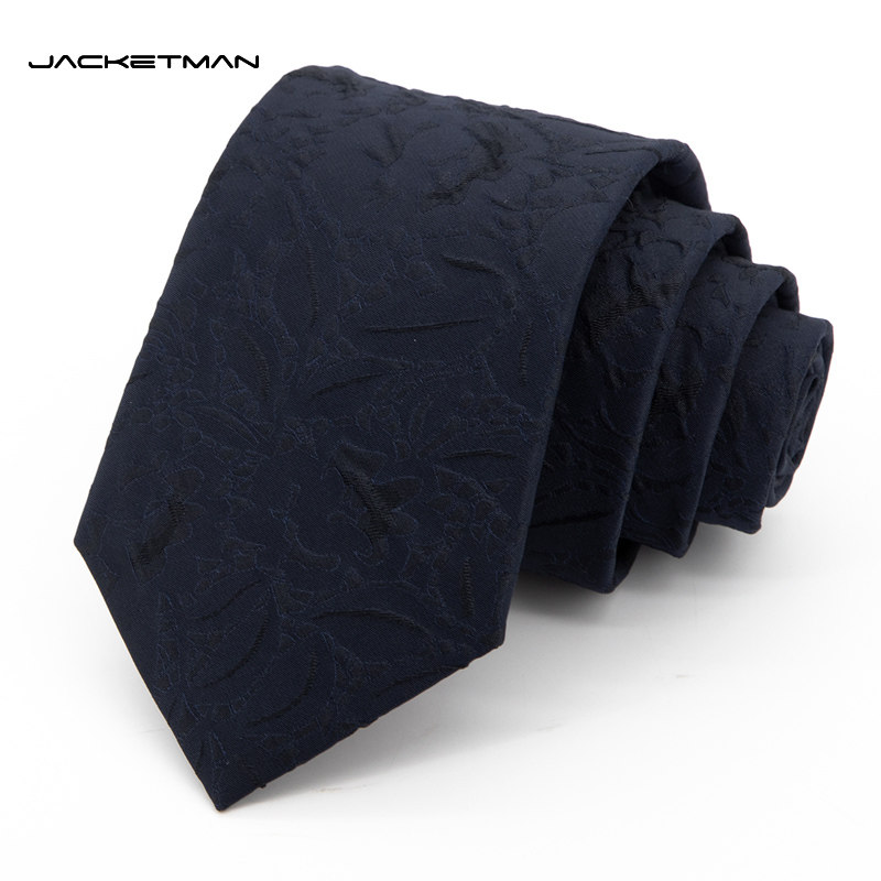 Jacketman领带男士商务正装藏青色个性时尚休闲树叶纹8cm宽礼盒装