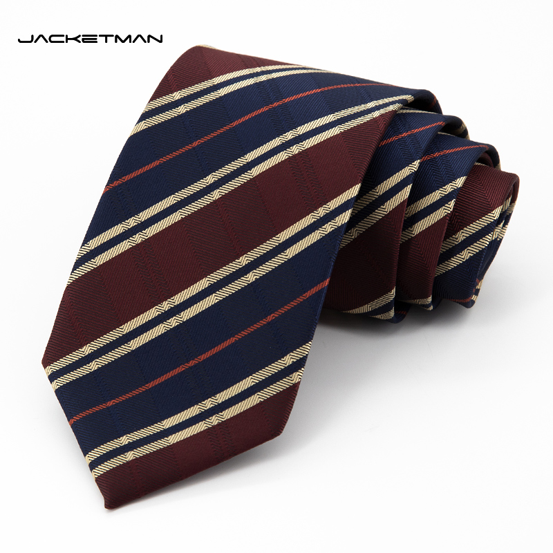 Jacketman酒红时尚蓝黄斜纹领带