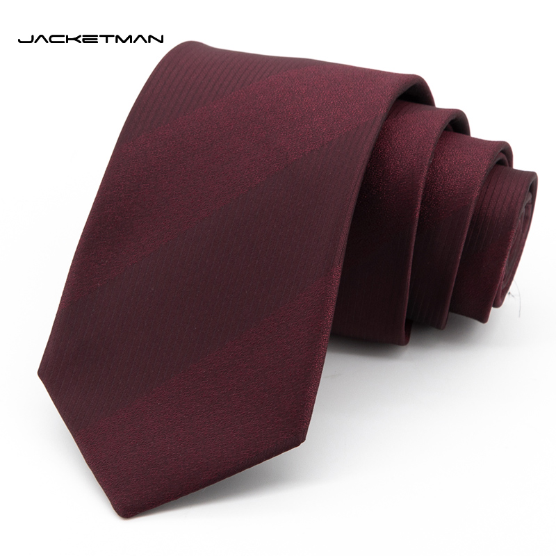 Jacketman领带男韩版酒红色时尚宽条纹个性复古正装潮流宽版7cm款