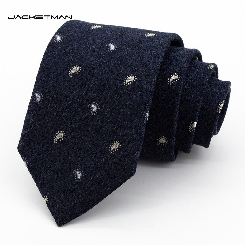 Jacketman领带男韩款窄版蓝色商务正装时尚暗纹腰果手打7cm礼盒款