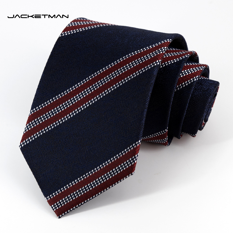 Jacketman领带男韩版蓝白红色条纹商务职业正装斜纹8cm宽礼盒款