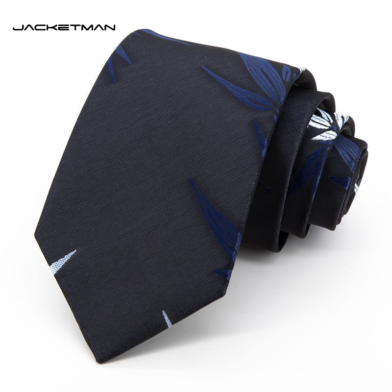 Jacketman领带男士商务正装深蓝色个性时尚休闲树叶子8cm宽礼盒装