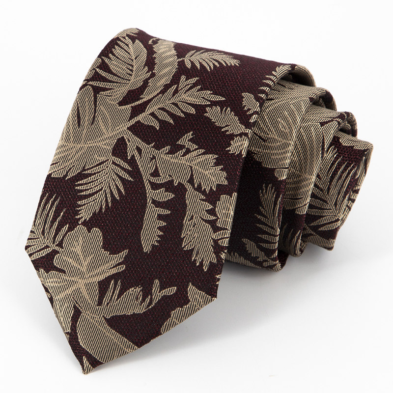Jacketman领带男士商务正装酒红色个性时尚休闲大树叶8cm宽礼盒装