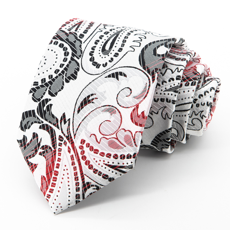 Jacketman领带男士商务正装白色个性时尚休闲黑粉腰果8cm宽礼盒装