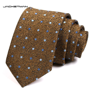 Jacketman男士领带正装商务韩版深姜黄色7cm蓝圆点点复古休闲窄款