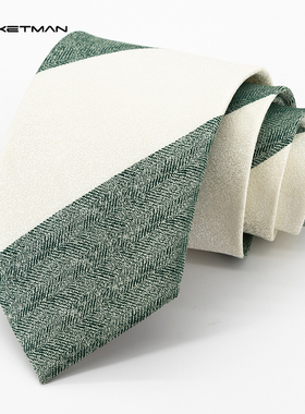 Jacketman领带男士时尚正装绿色休闲白色大斜纹宽版8cm礼盒装