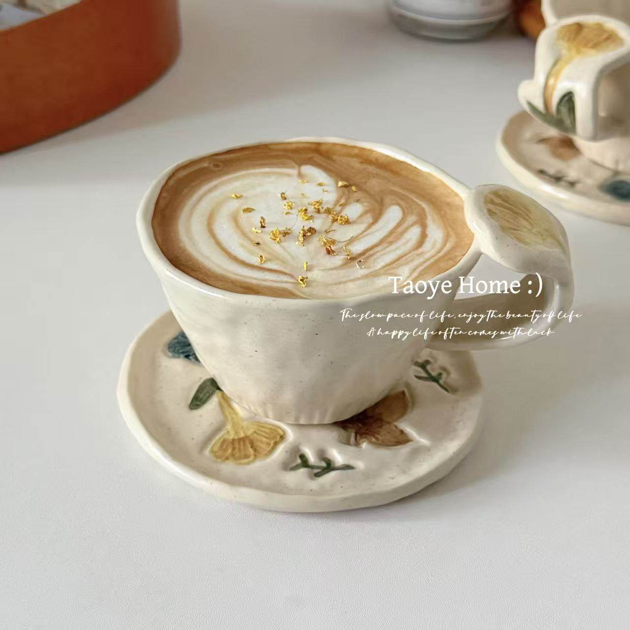 复古手作花鸟粗陶咖啡杯碟高颜值小众拿铁拉花杯下午茶水杯马克杯,餐饮具,咖啡杯,淘宝优惠券,粉丝福利购,淘宝优惠卷