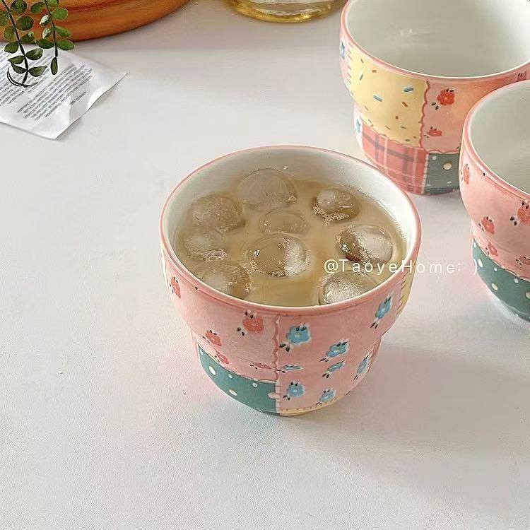 高颜值拼布陶瓷手握杯ins特别好看的马克杯咖啡拉花杯子家用水杯,餐饮具,马克杯,淘宝优惠券,粉丝福利购,淘宝优惠卷