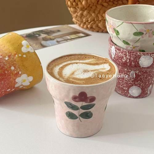 景德镇粗陶复古咖啡杯手作拉花杯