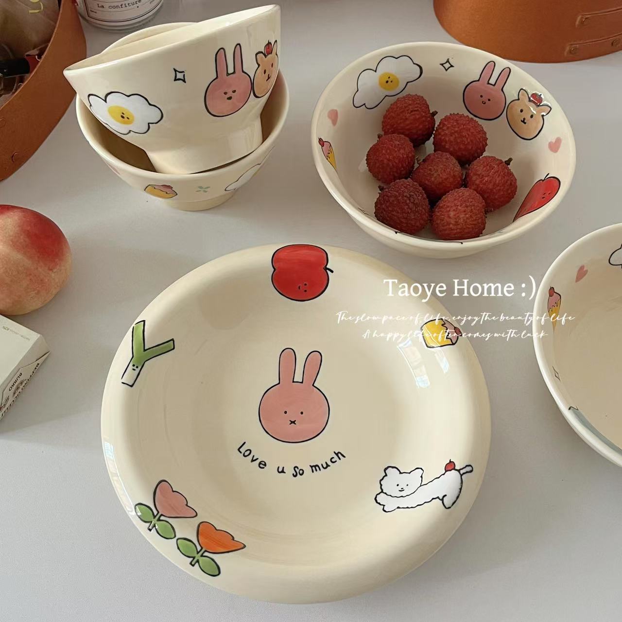 高颜值釉下彩手绘餐具可爱碗盘