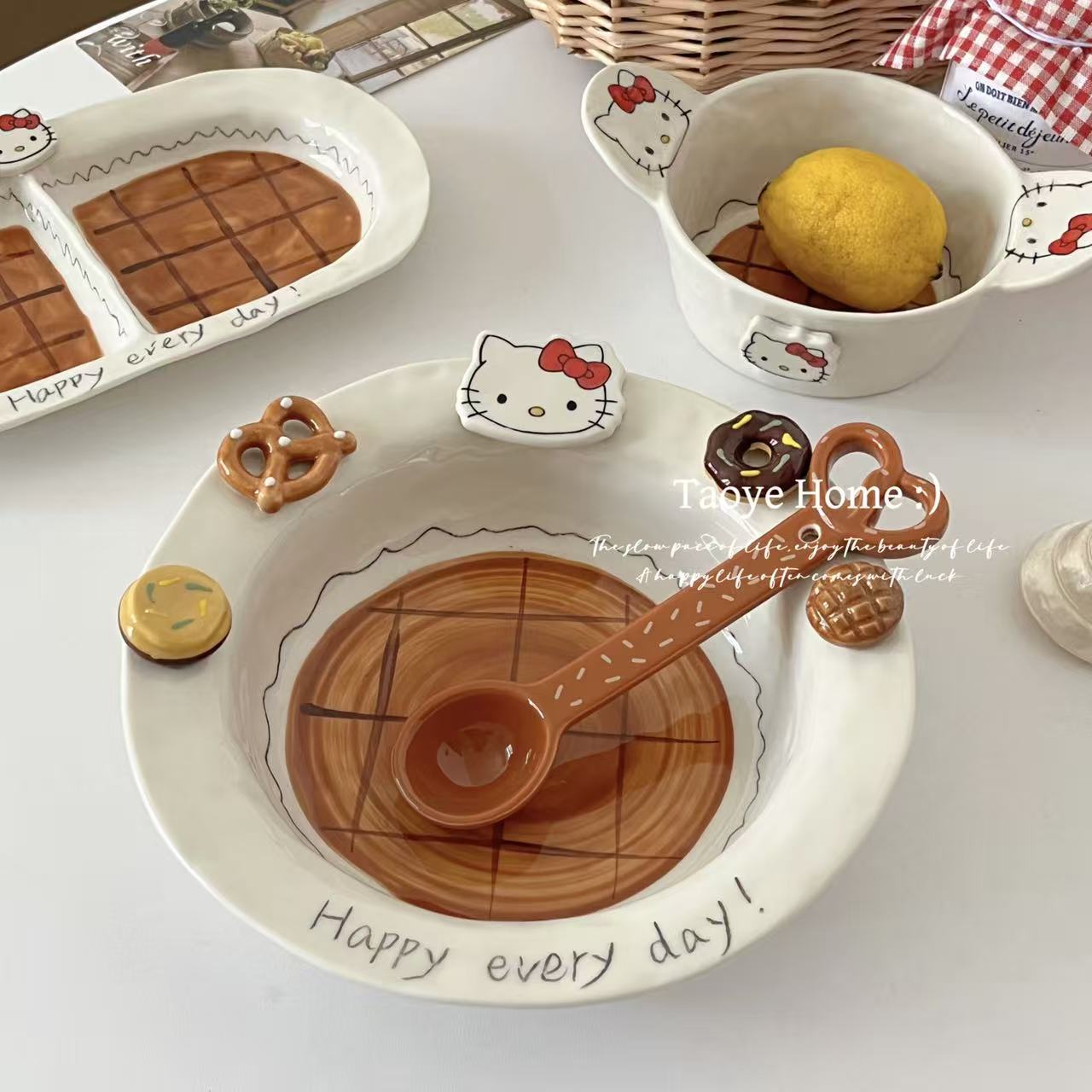可爱手绘猫咪餐具高颜值饭碗菜盘