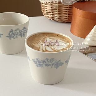 复古奶蓝花卉咖啡杯猪口杯手握杯拿铁拉花杯小众高颜值杯子马克杯