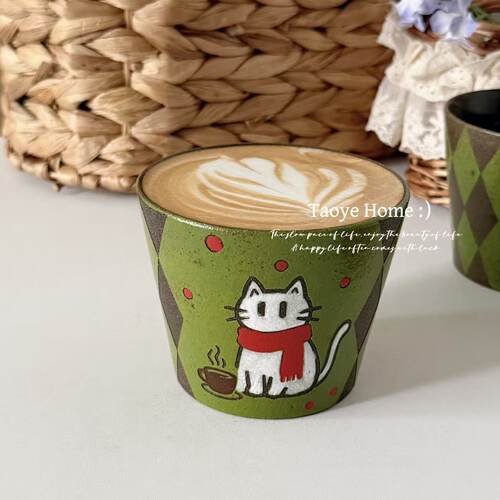 景德镇手作可爱猫咪猪口杯拉花杯