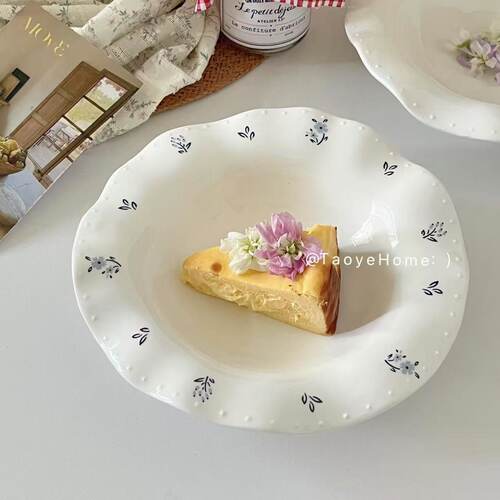 复古ins碎花浮雕西餐盘甜品盘子
