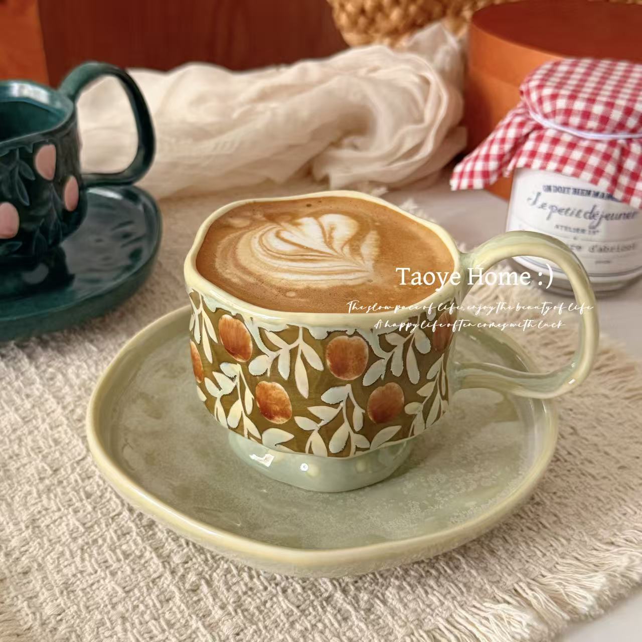 中古窑变陶瓷咖啡杯碟精致拿铁拉花杯下午茶小众马克杯手绘水杯