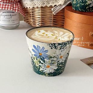 复古景德镇手作粗陶猪口杯莫奈花园咖啡杯手握杯拿铁拉花杯子茶杯