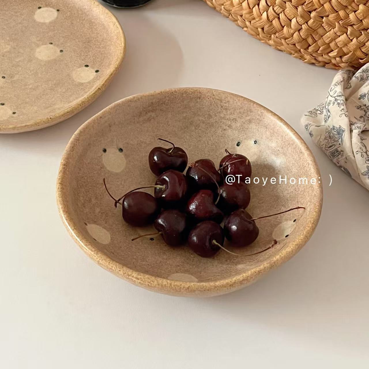 复古甜品盘粗陶手作沙拉早餐盘子