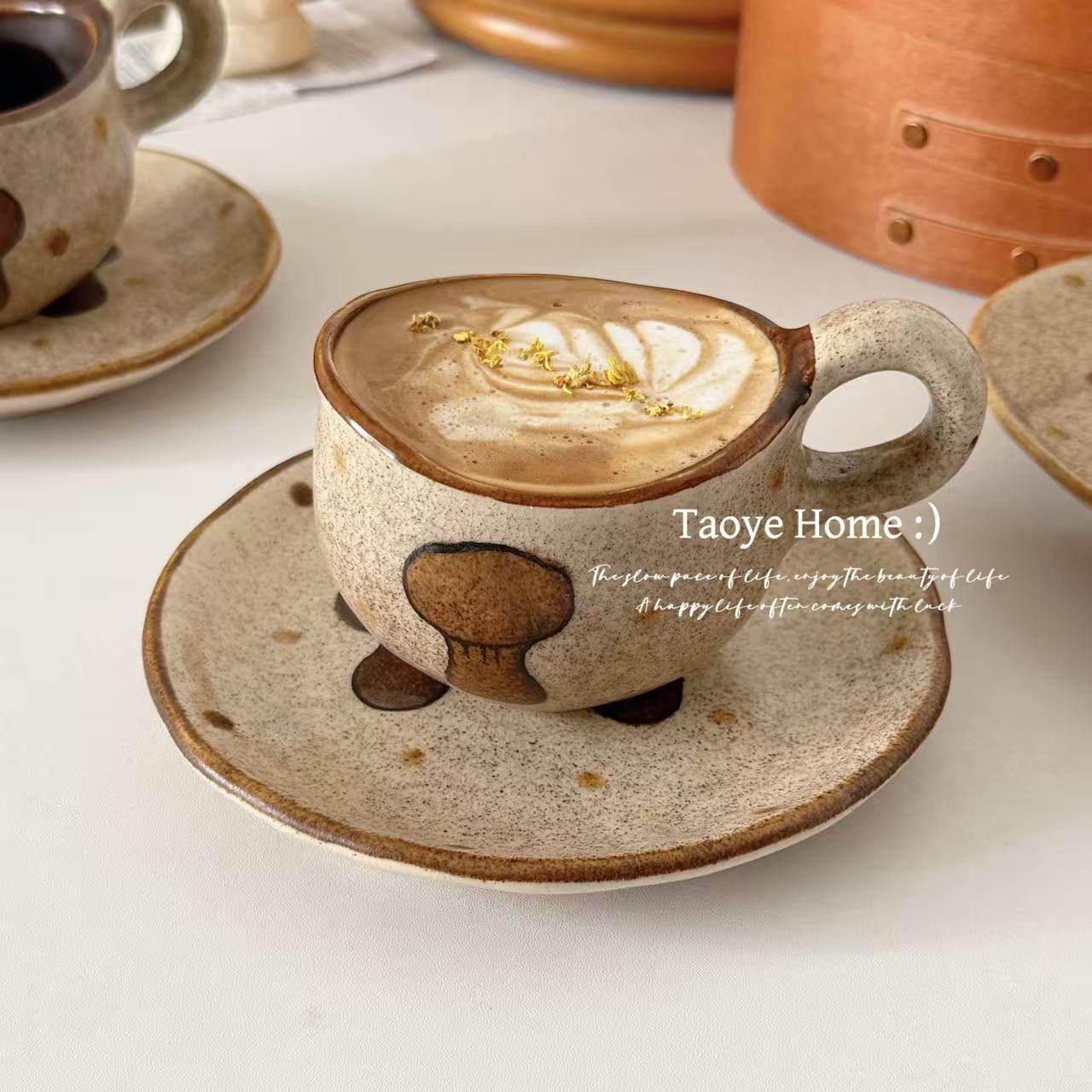 复古粗陶手作蘑菇咖啡杯碟拿铁拉花杯高颜值小众马克杯日式礼物,餐饮具,咖啡杯,淘宝优惠券,粉丝福利购,淘宝优惠卷