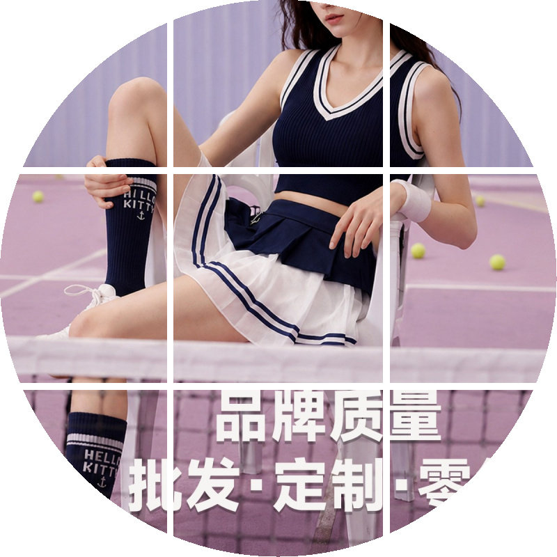 夏季学院风网球服套装女撞色领背