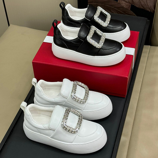 牛货~2025新款rv面包厚底钻扣运动鞋休闲鞋时尚小白鞋真皮板鞋女