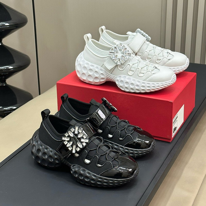 牛货~2025新款钻扣厚底网面老爹鞋女魔术贴轻便运动织物休闲鞋女