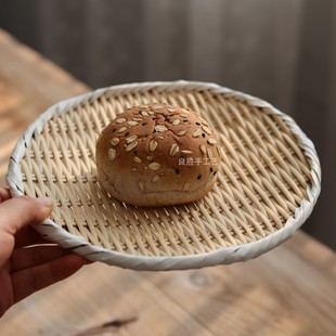 竹编制品点心盘 手工竹编篮子家用晾晒托盘水果篮面包篮馒头筐日式