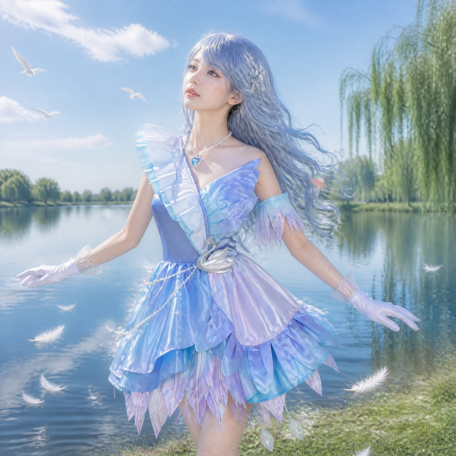 蛋仔cos服海瑟天鹅之羽连衣裙成人儿童游戏同款二次元cosplay服图片