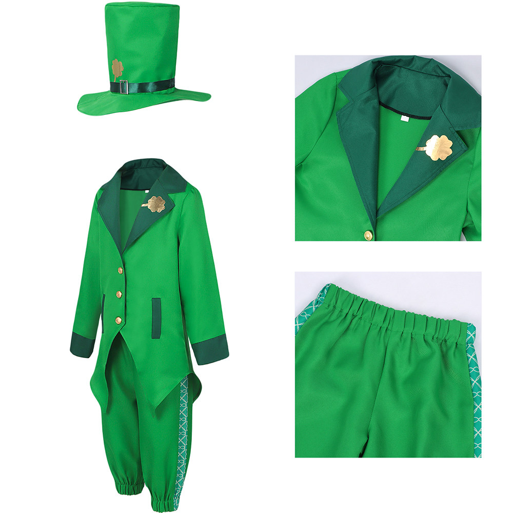 英伦风儿童绿衣精灵套装 三叶草装饰 节日派对精灵古怪造型