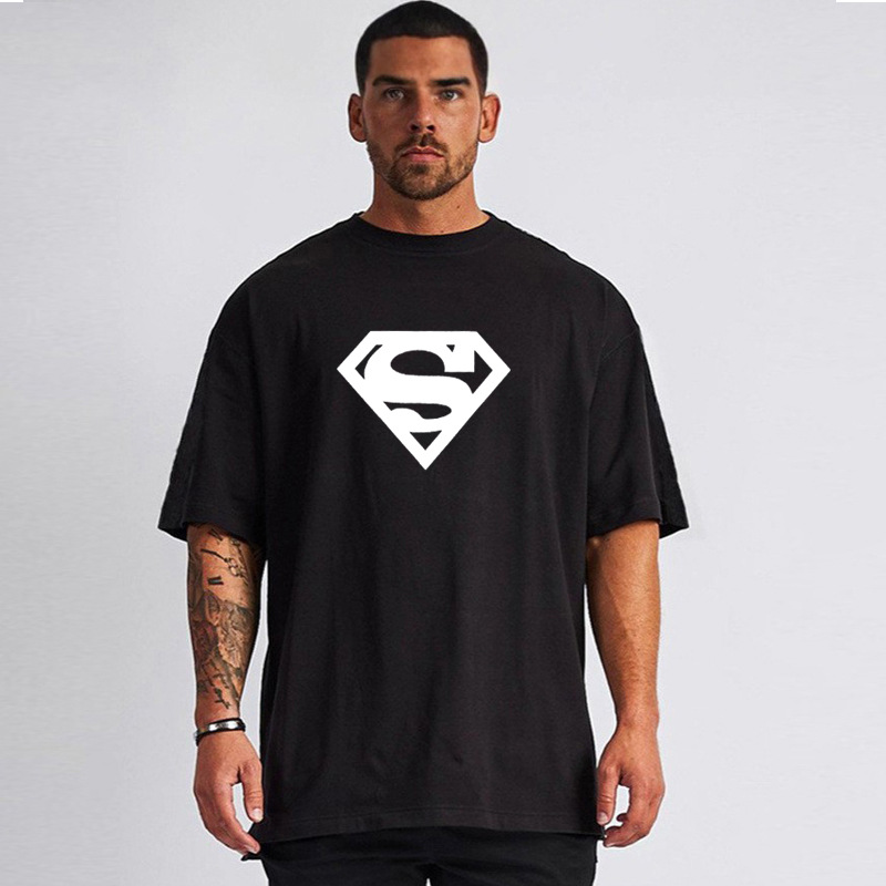 男士新款宽松运动圆领健美健身大码吸汉排湿显肌肉夏上衣t恤短袖