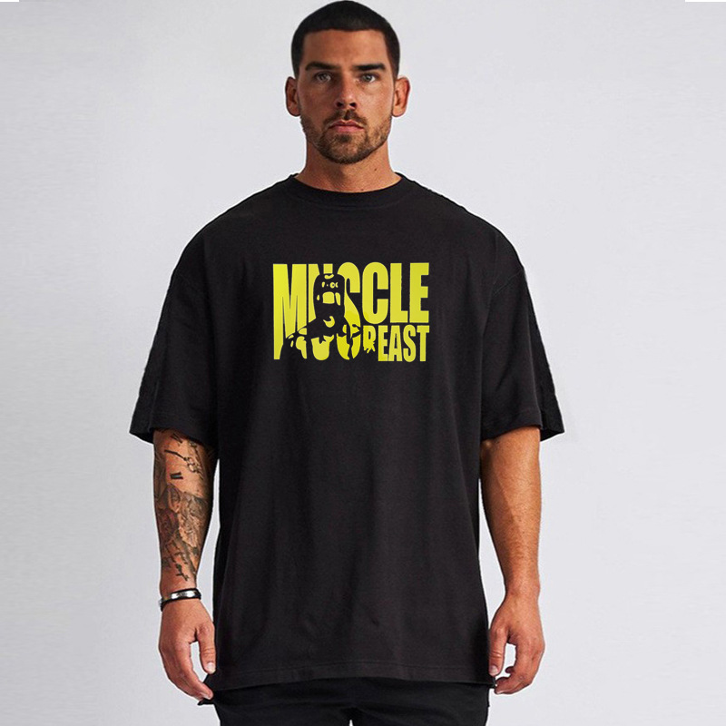 欧美健身健美肌肉男士健身房运动服夏季网孔透气T恤加大码短袖