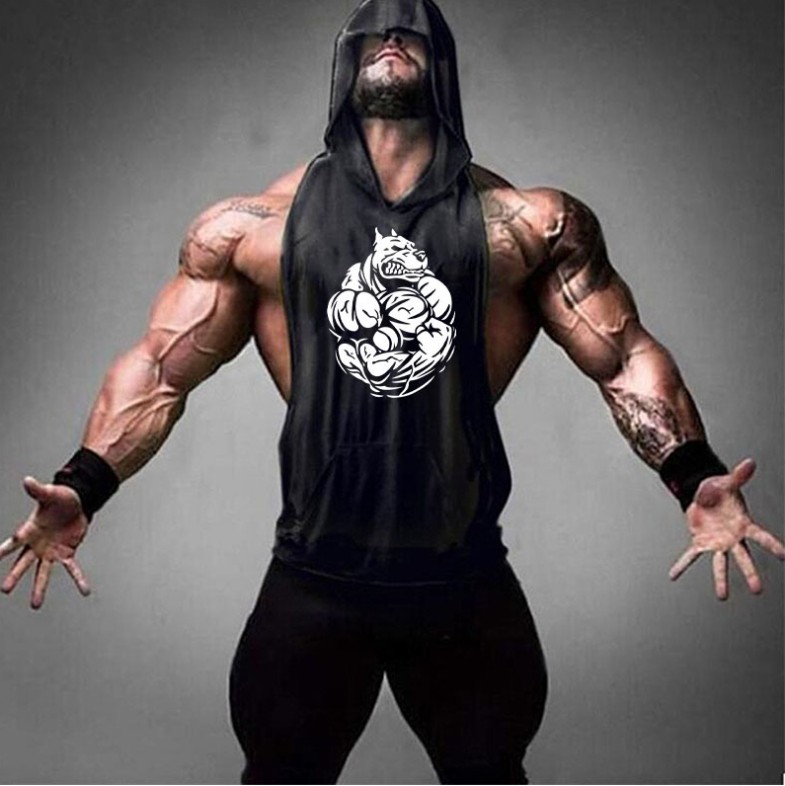 包邮深挖健美健身连帽坎肩背心训练挖深工字背心运动背男棉