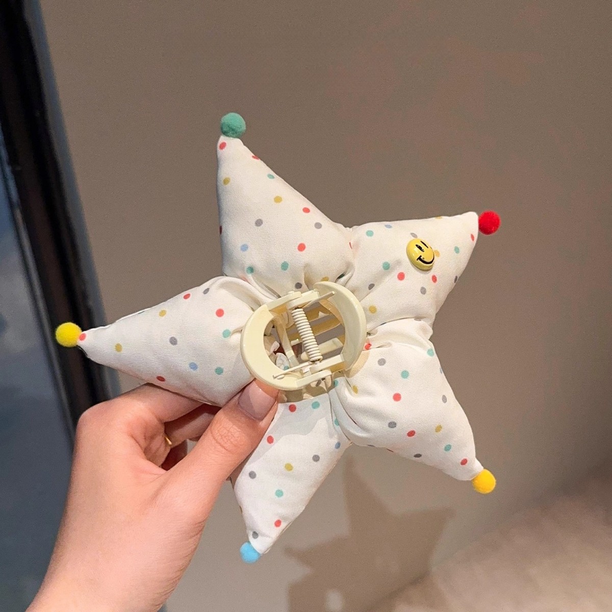 软绵绵彩色小波点充棉星星抓夹奶油甜妹风少女心可爱丸子头花发饰