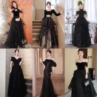 一字肩晚礼服女成人礼毕业季气质高级声乐艺考钢琴演奏演出服出租